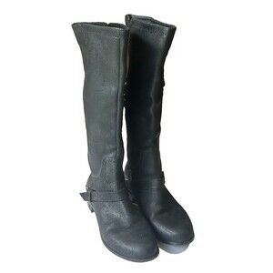 UGG Channing II Size 7 Black Pebbled Leather Knee High Harness Riding Boots